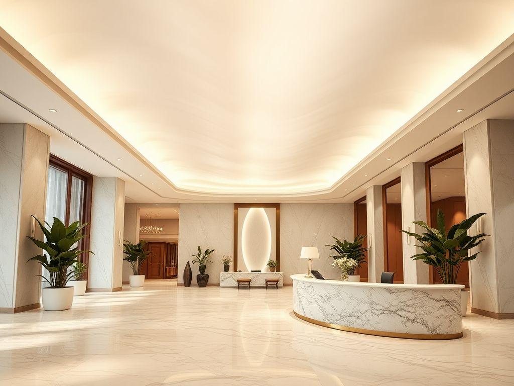 The Sentral Lobby - Seamless pearl-white span with warm downlights